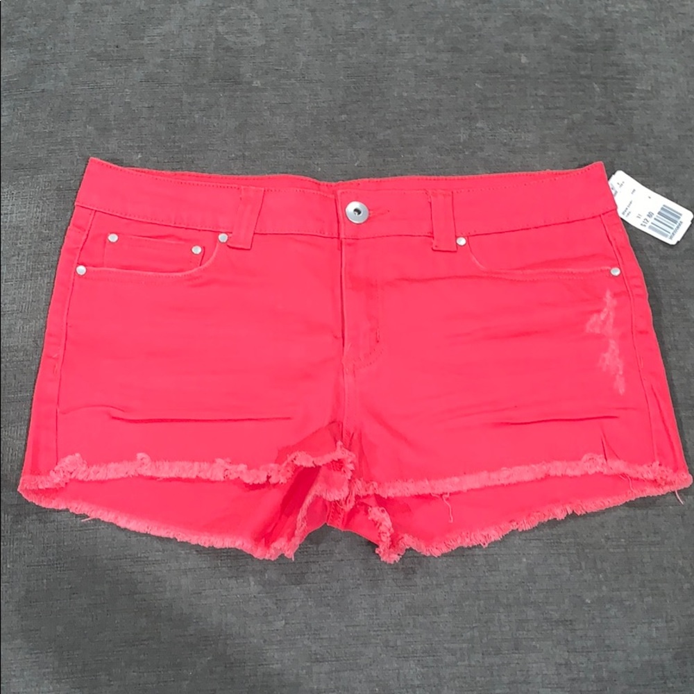 Coral denim shorts